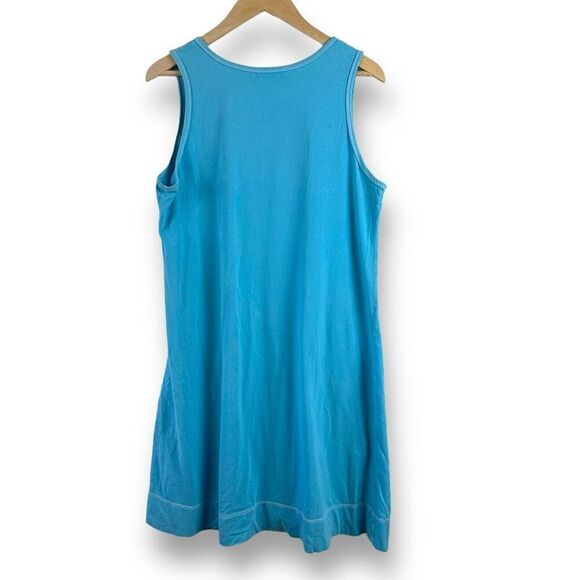 Fresh Produce Women's L Sleeveless Tank Dress Aqua Blue 100% Cotton Casual Basic - Picture 2 of 10
